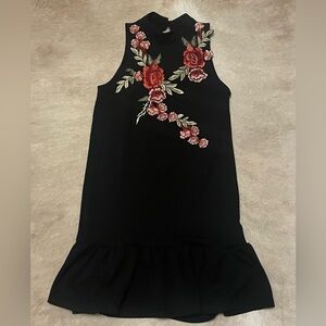 Revamped Black Dress with Red Floral Embroidery